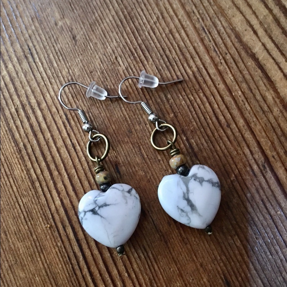 *5 For $20*** White Heart Beaded Dangle Earrings, Handmade Ladies Earrings